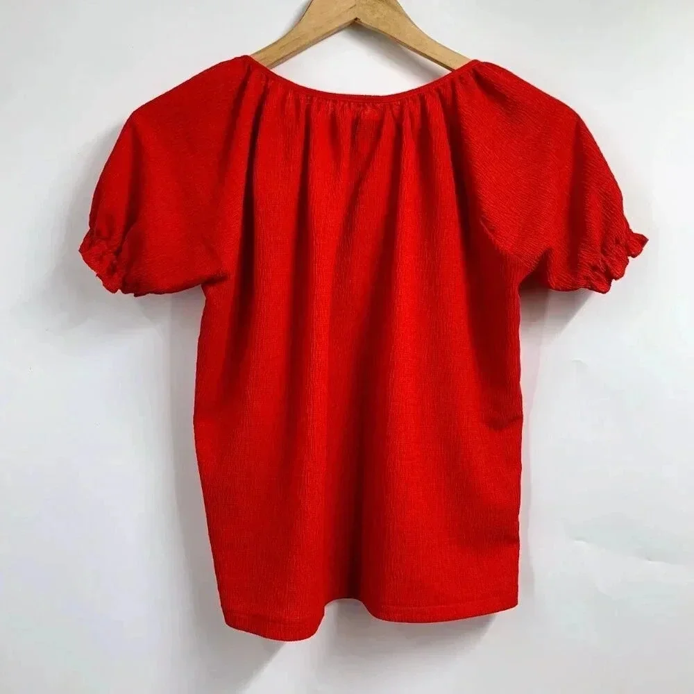 Madewell‎ Texture & Thread Women's Peasant L2939 Top Puff Sleeve Shirt Size XXS
